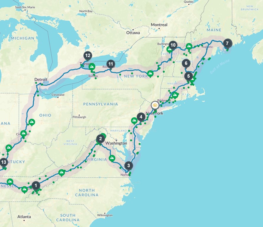 Northeast Road Trip 2017 route map